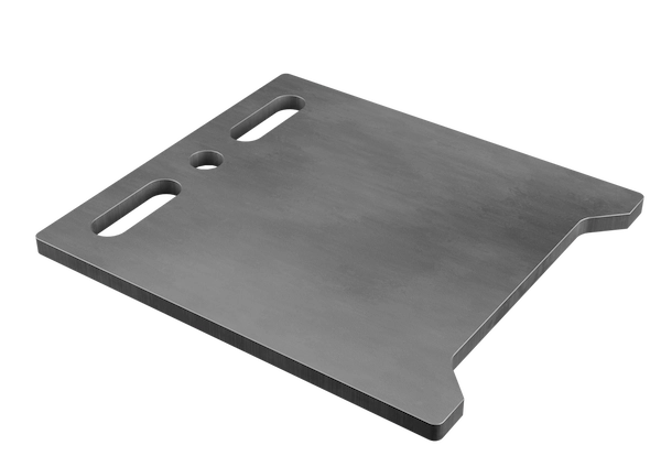 Single flat laser-cut steel plate with two slots and a round hole