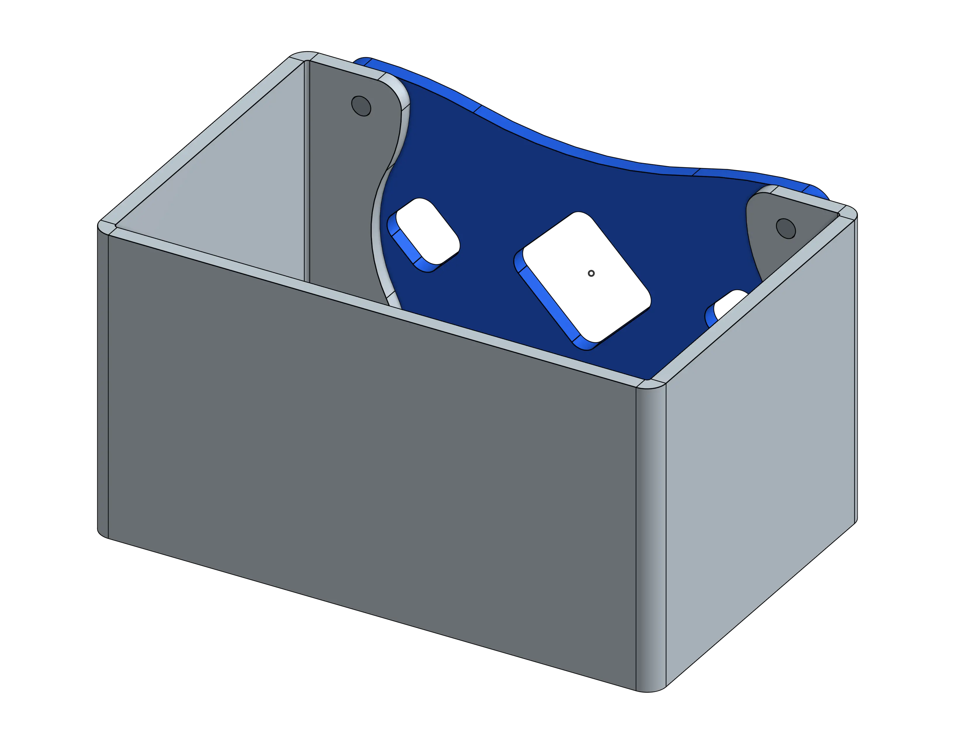 CAD rendering of two screws threaded directly into tapped holes in a sheet metal box wall