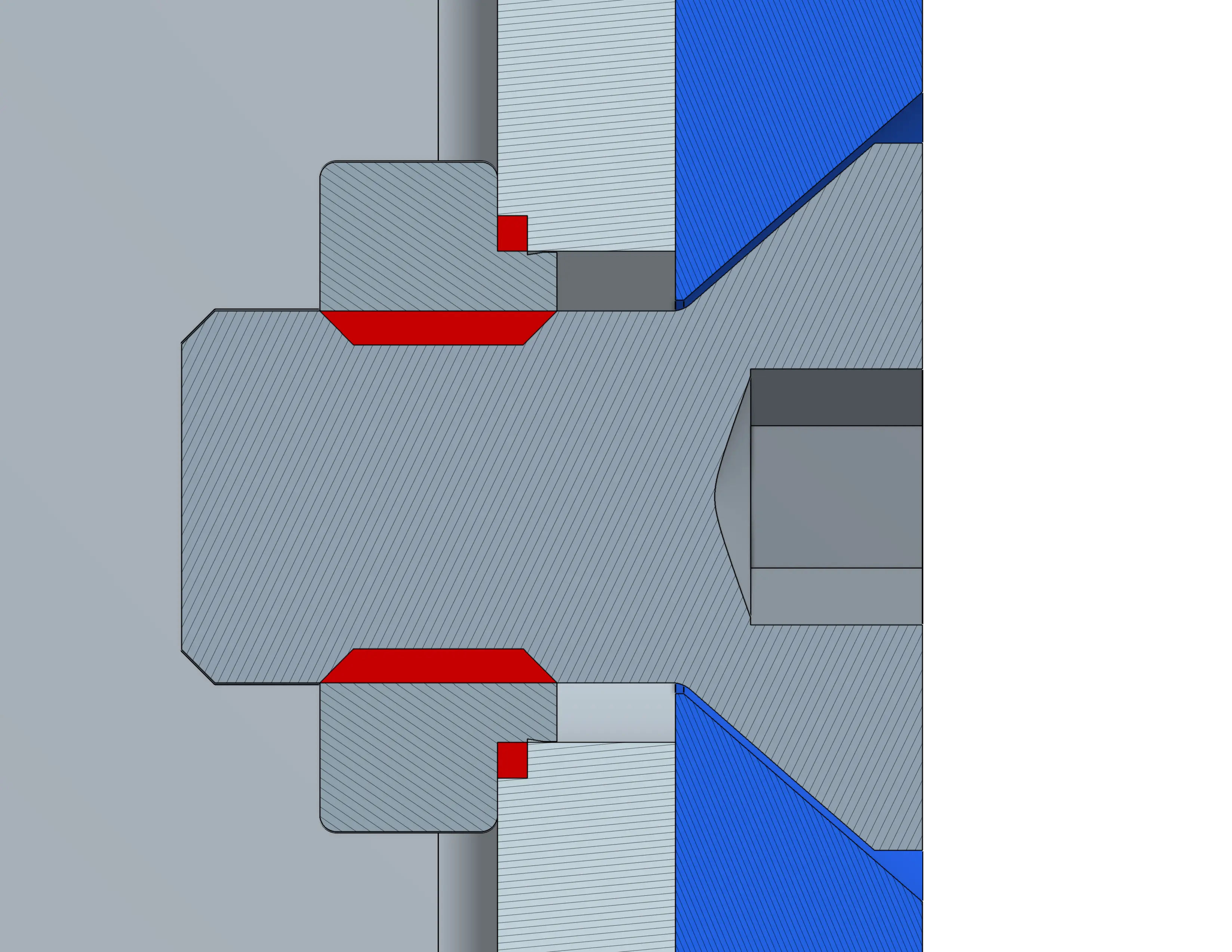 Cross-section CAD diagram of a bolt engaging a press-fit PEM nut, highlighted in red