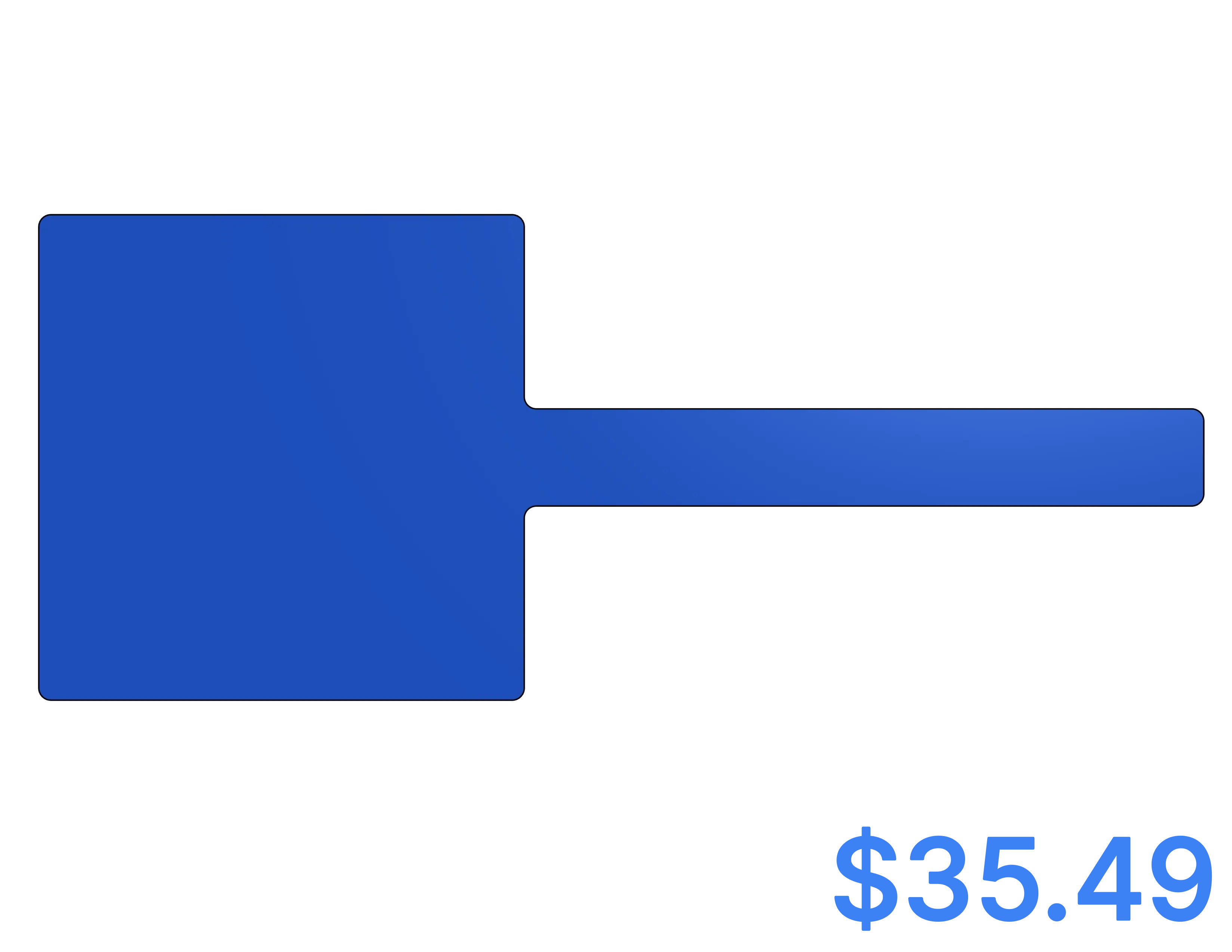 Blue part outline with a long thin protrusion, priced at $35.49