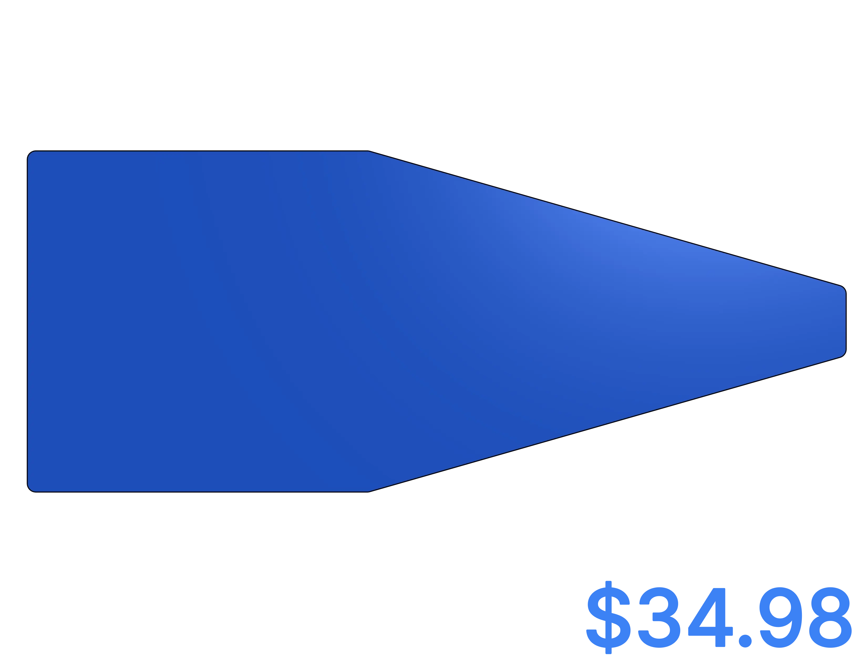 Blue compact pennant-shaped part outline without a protrusion, priced at $34.98