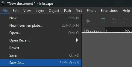 Inkscape File menu with Save As highlighted